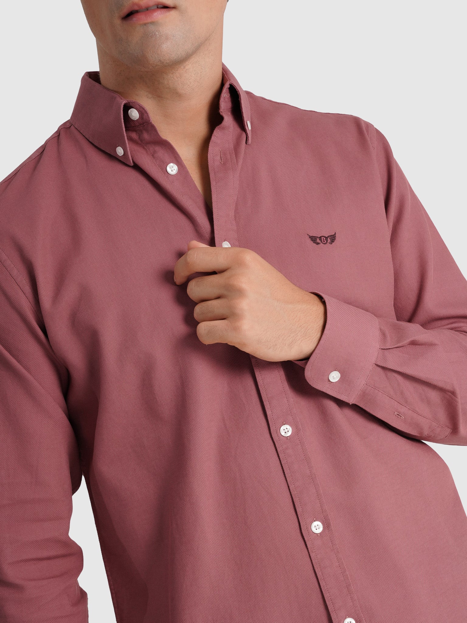 CAMISA ALGODÓN ROJA MANGA LARGA REGULAR FIT MR. AZUL