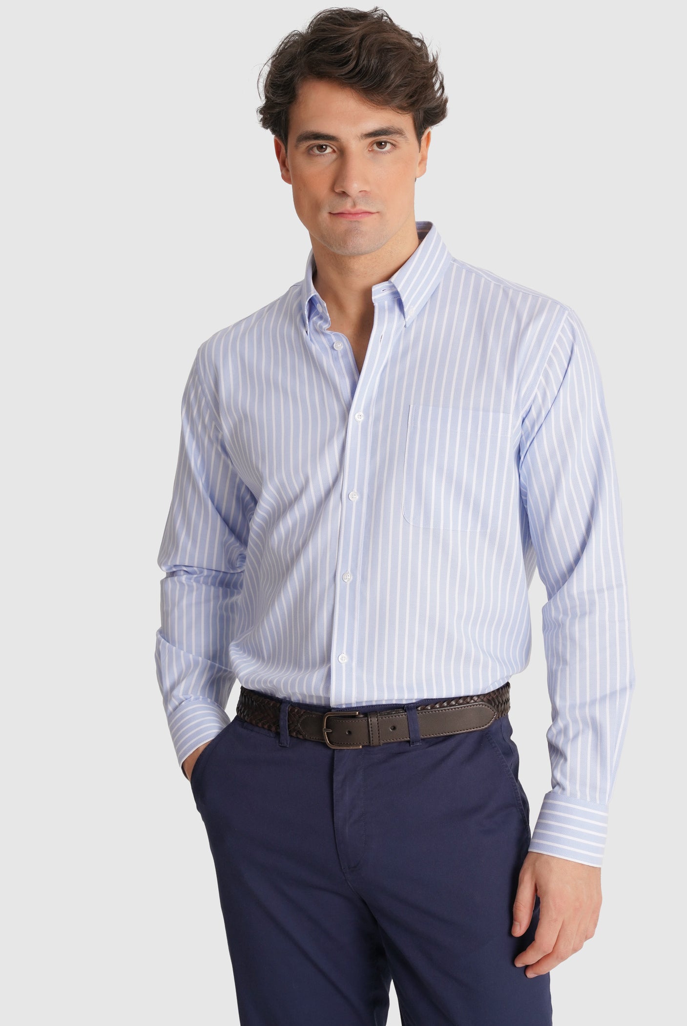 CAMISA ALGODÃO AZUL MANGA COMPRIDA REGULAR FIT MR. BLUE