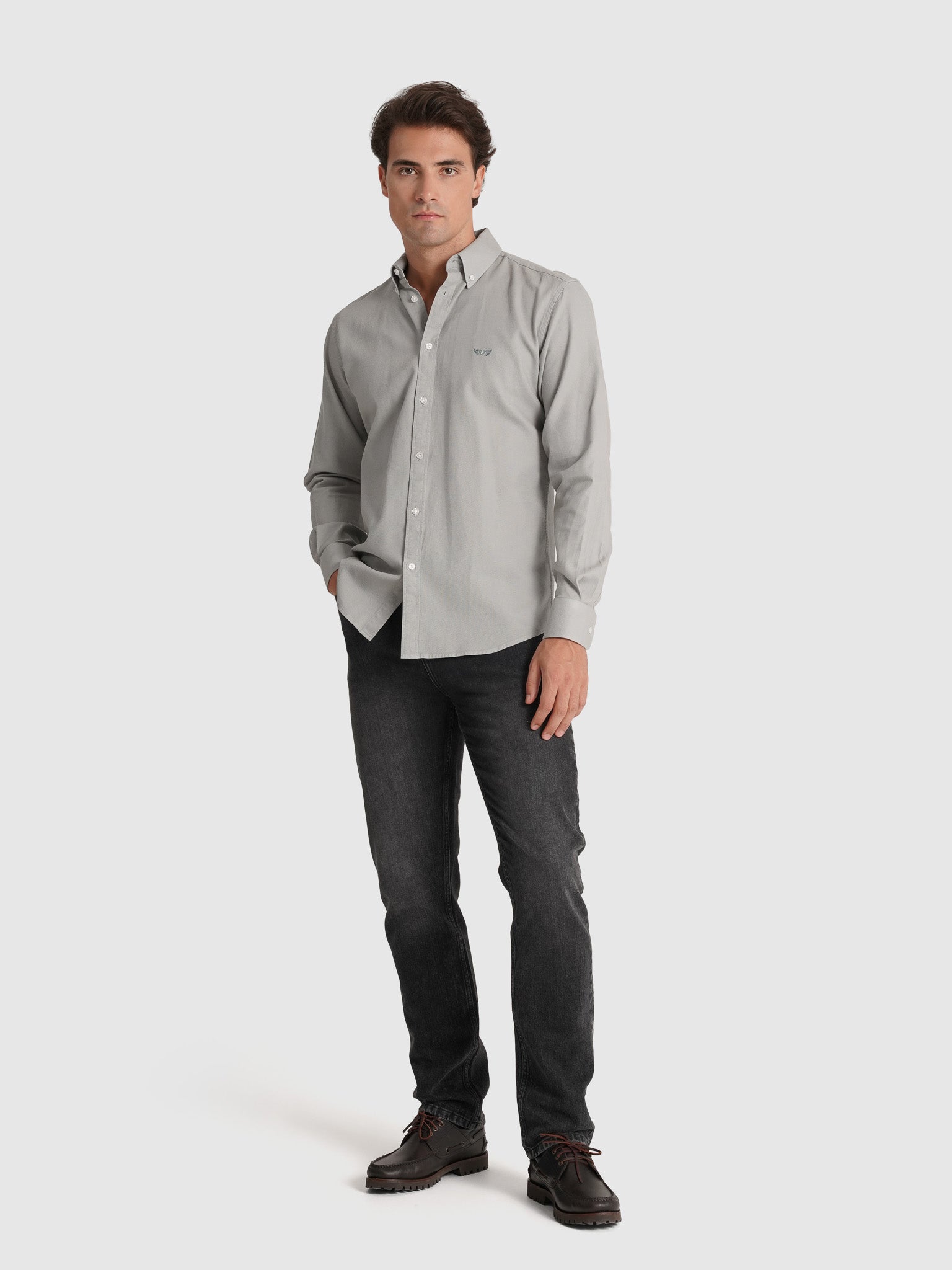 CAMISA ALGODÓN VERDE MANGA LARGA REGULAR FIT MR. AZUL
