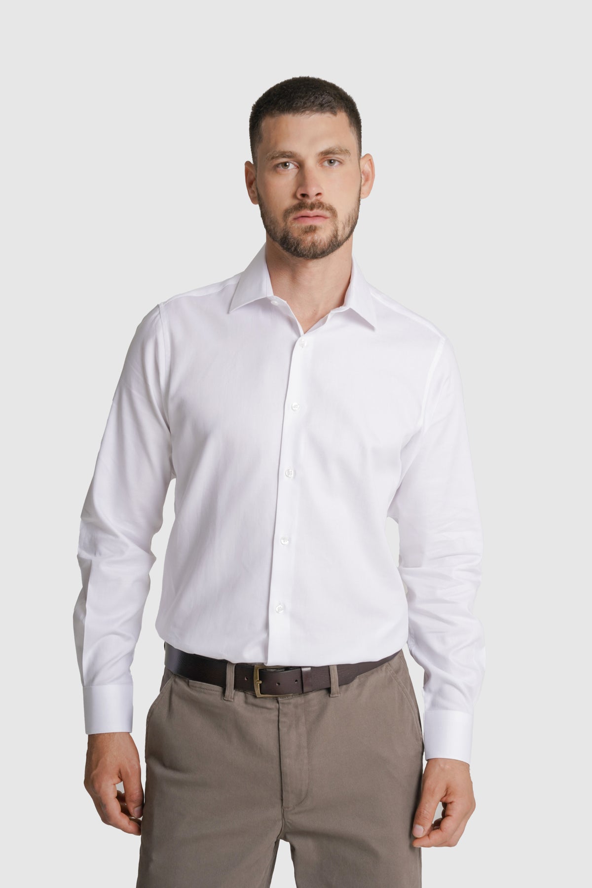CAMISA ALGODÃO SLIM FIT BRANCA LISA MR. BLUE