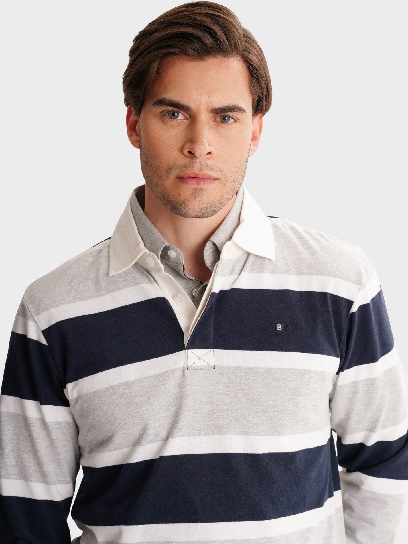 RUGBY GRIS MANGA LARGA REGULAR FIT MR. AZUL