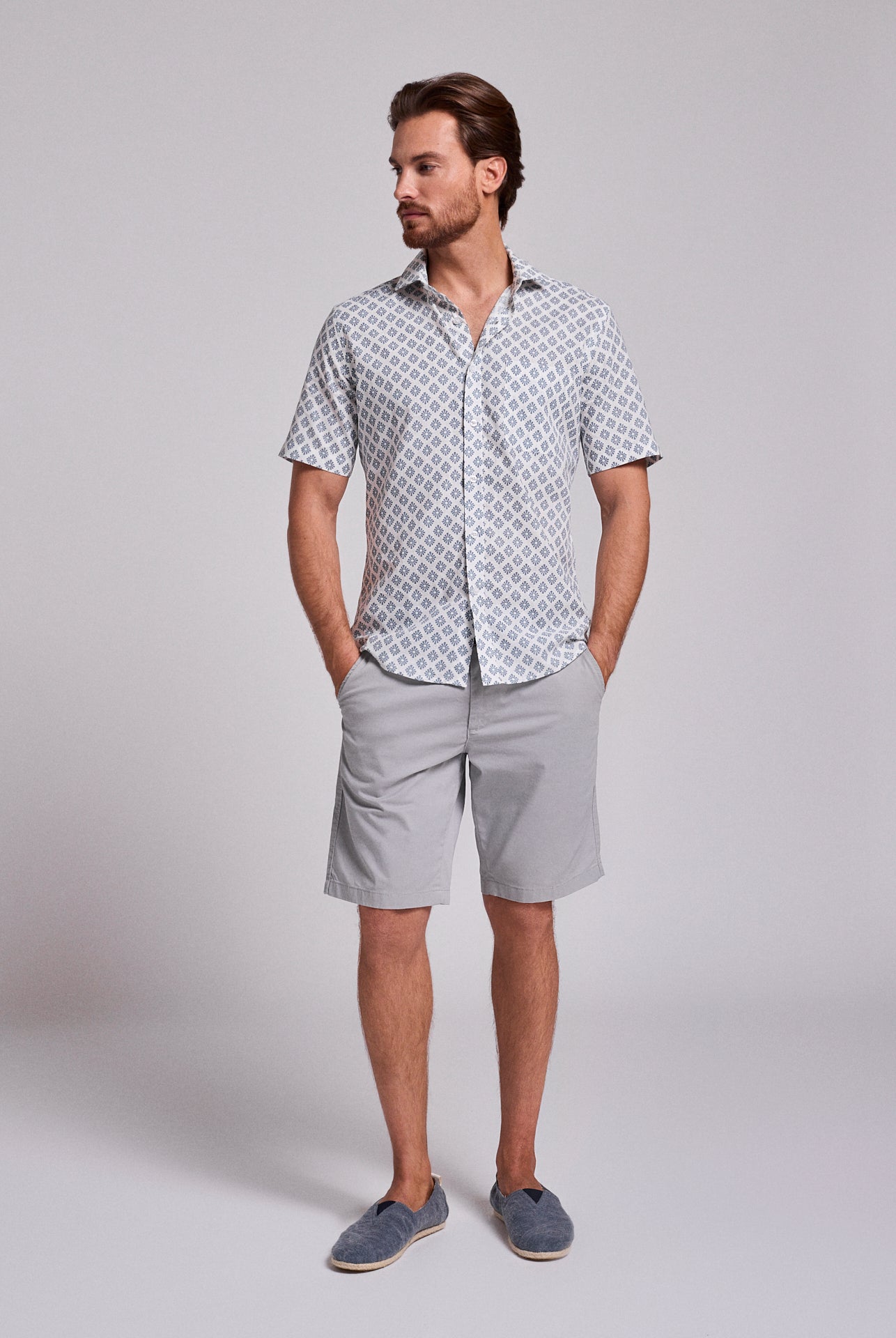 CAMISA LINHO AZUL MANGA CURTA REGULAR FIT MR. BLUE