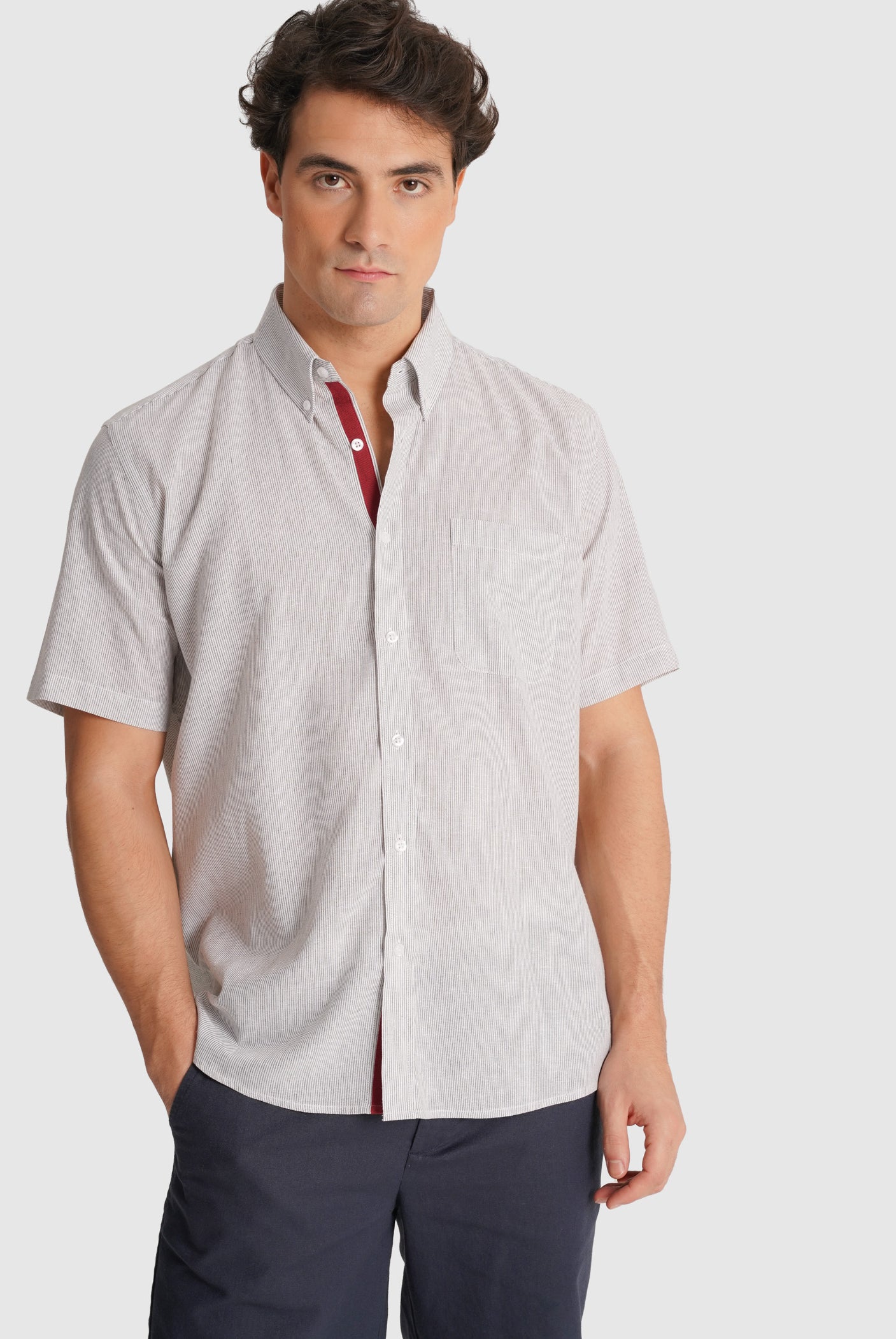 CAMISA CINZENTA MANGA CURTA REGULAR FIT MR. BLUE