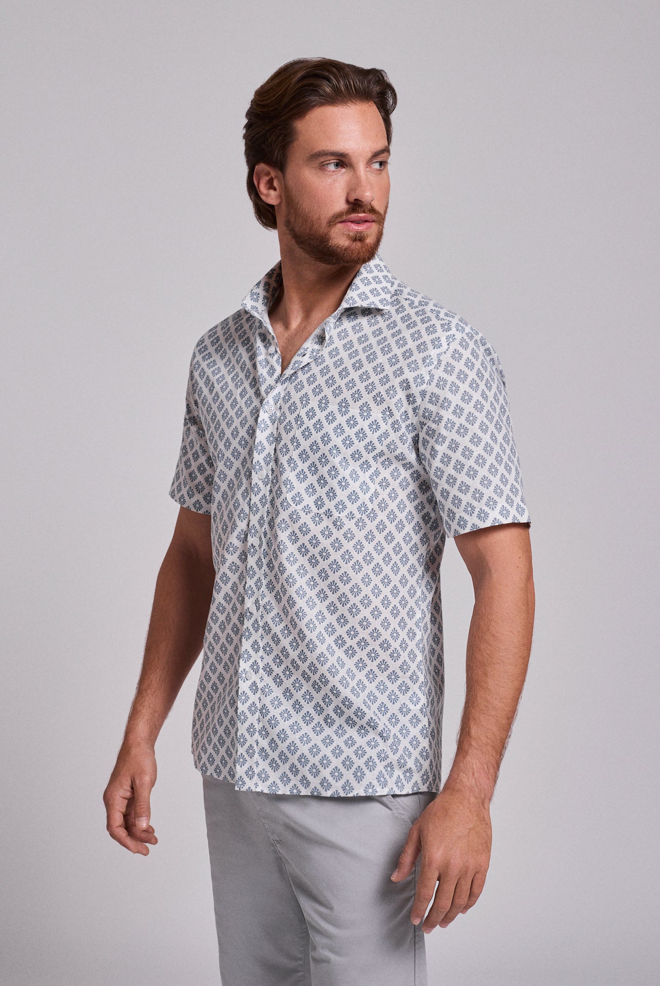 CAMISA LINHO AZUL MANGA CURTA REGULAR FIT MR. BLUE