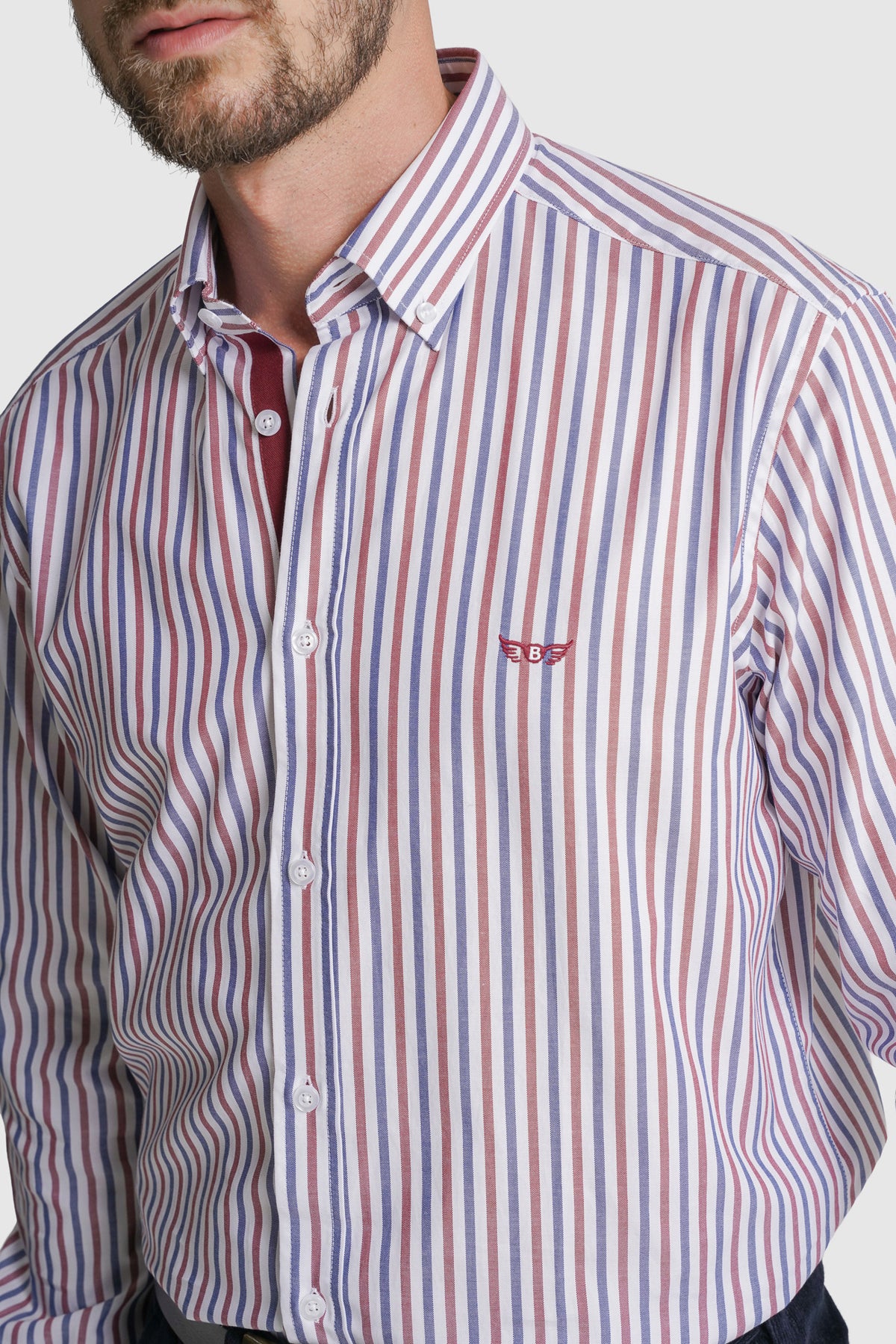 CAMISA FIL-A-FIL REGULAR FIT BORDEAUX ÀS RISCAS MR. BLUE