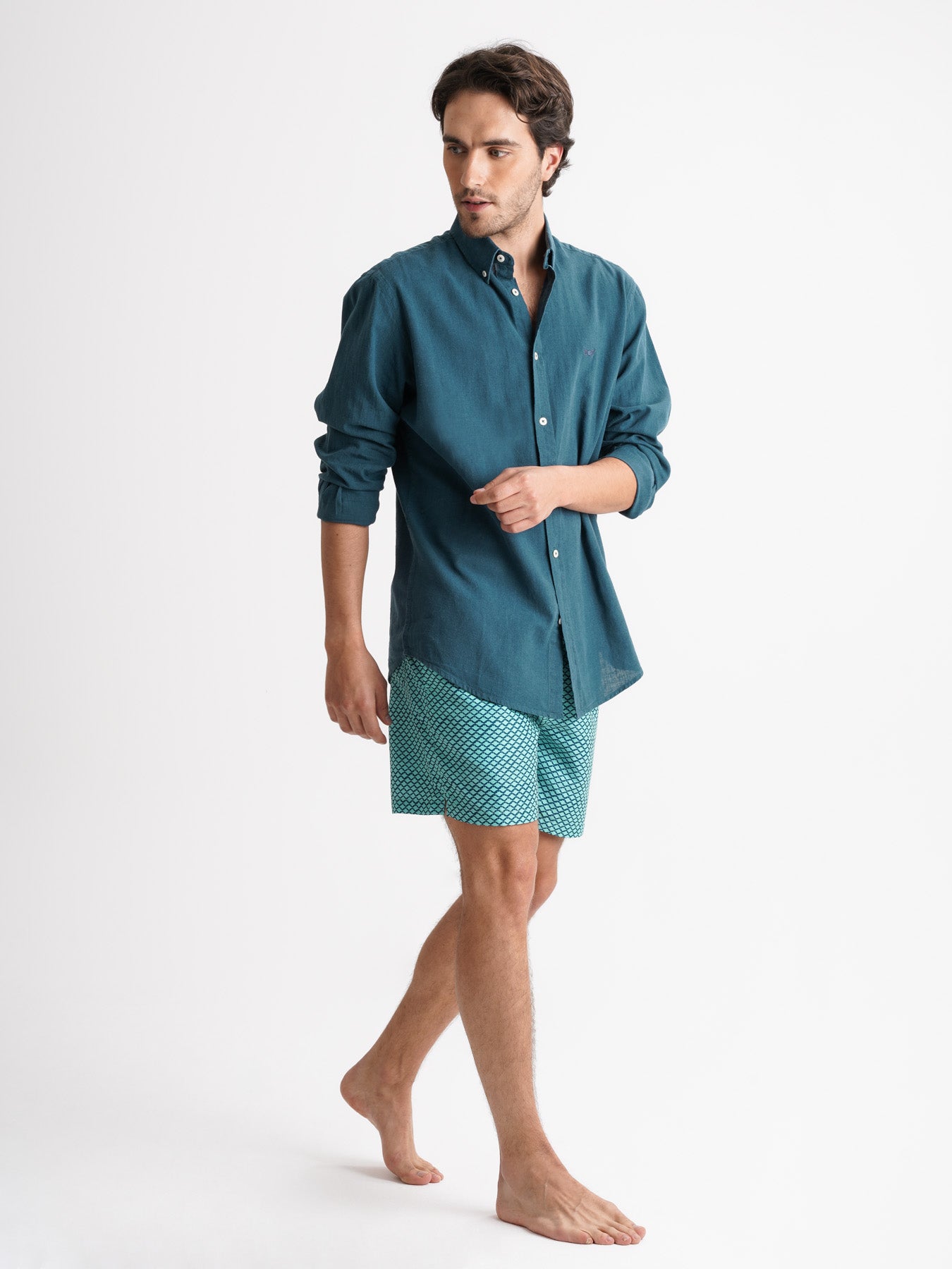 Camisa Regular Fit Lino Azul Mr. Blue