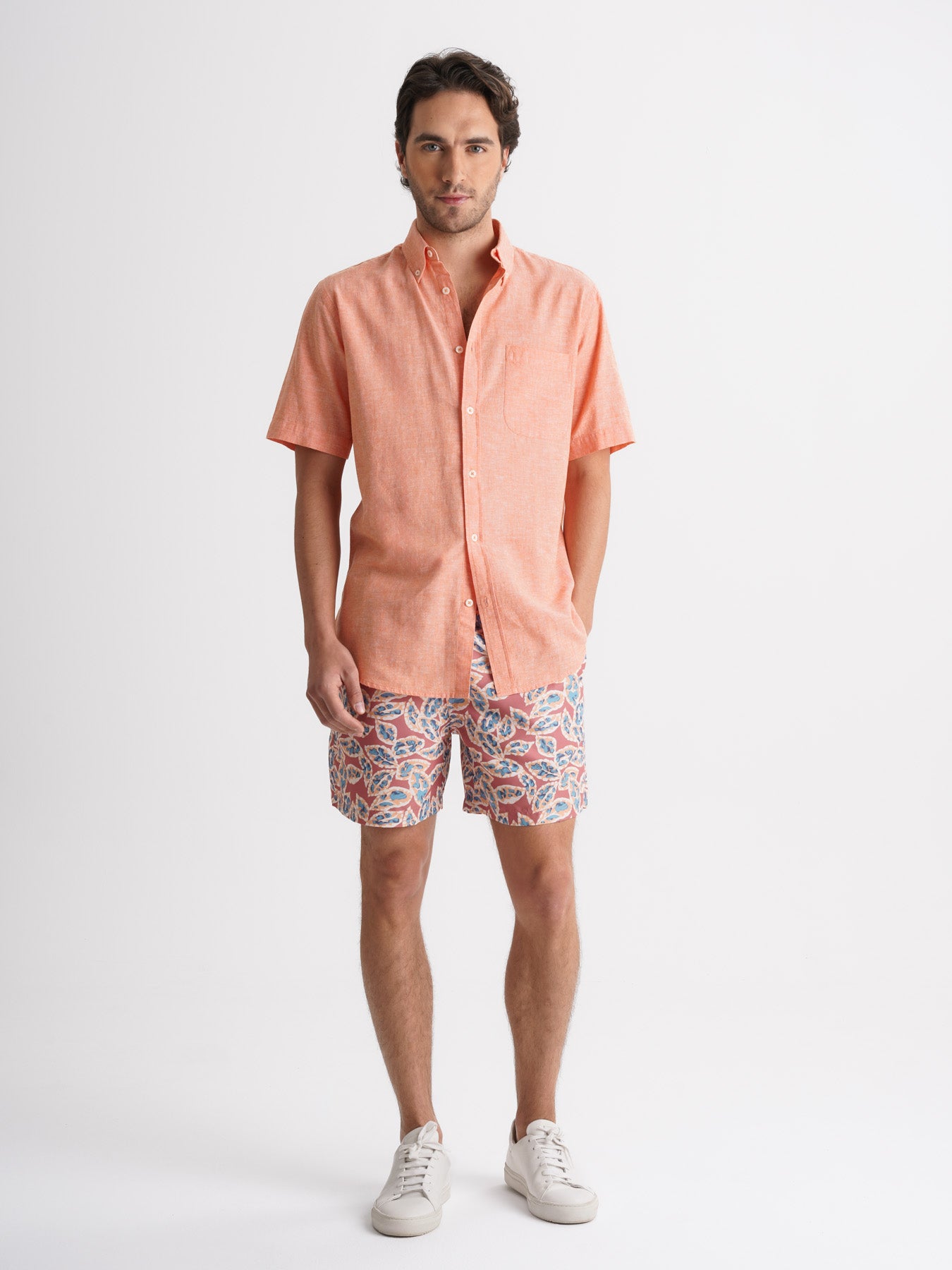 Camisa Regular Fit Lino Naranja Mr. Blue