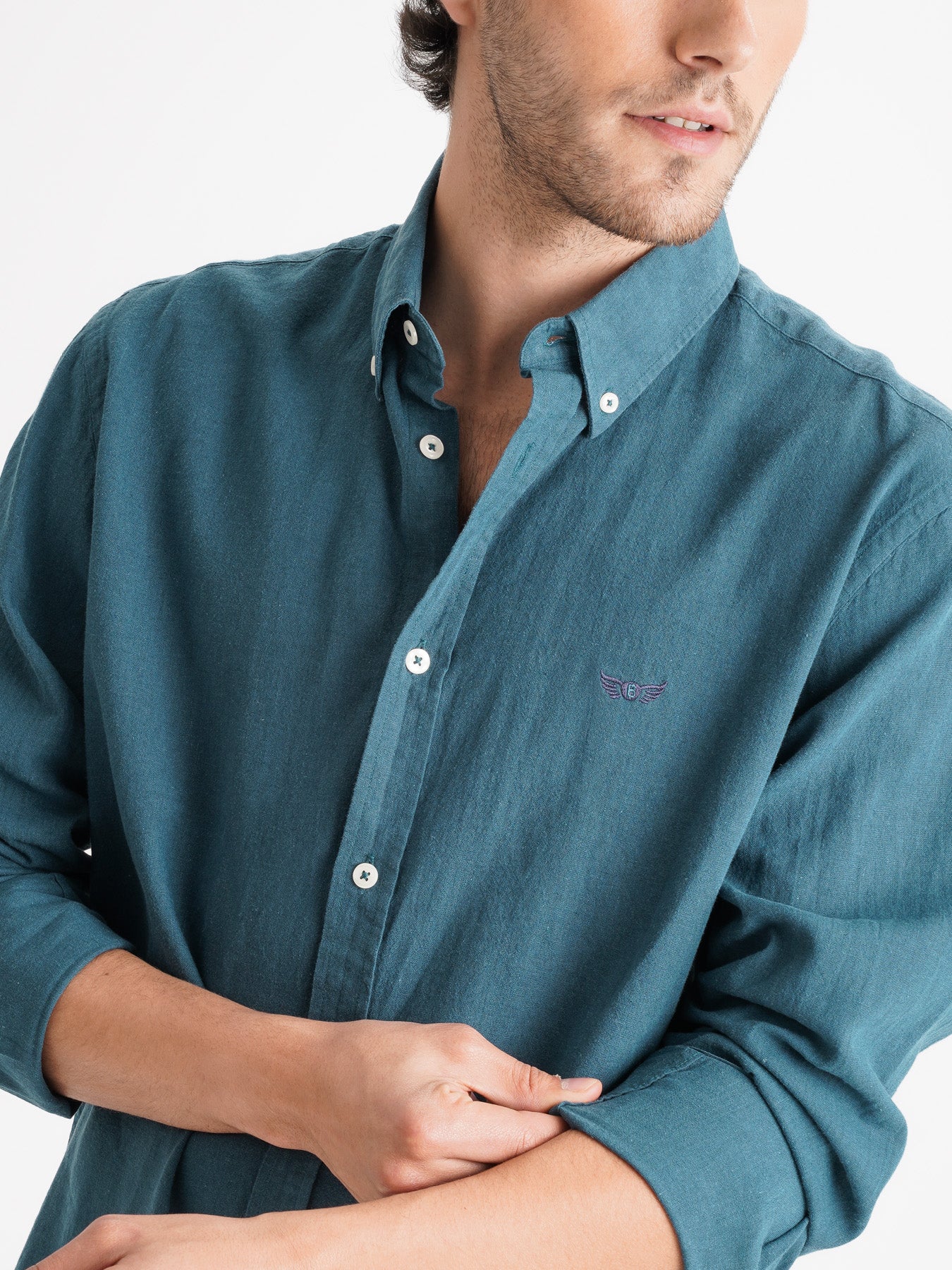 Camisa Regular Fit Lino Azul Mr. Blue