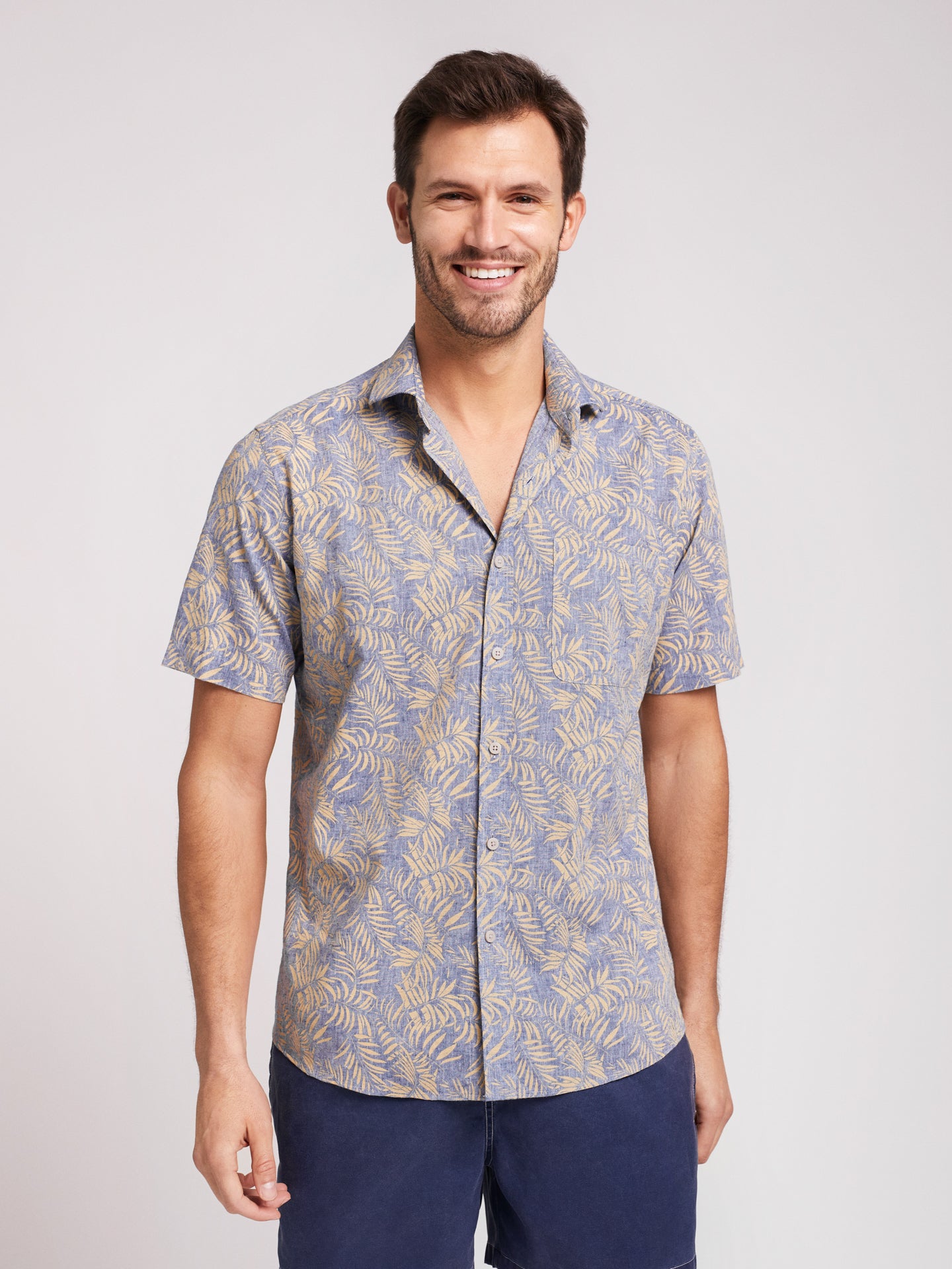Camisa Regular Fit Lino Azul Mr. Blue
