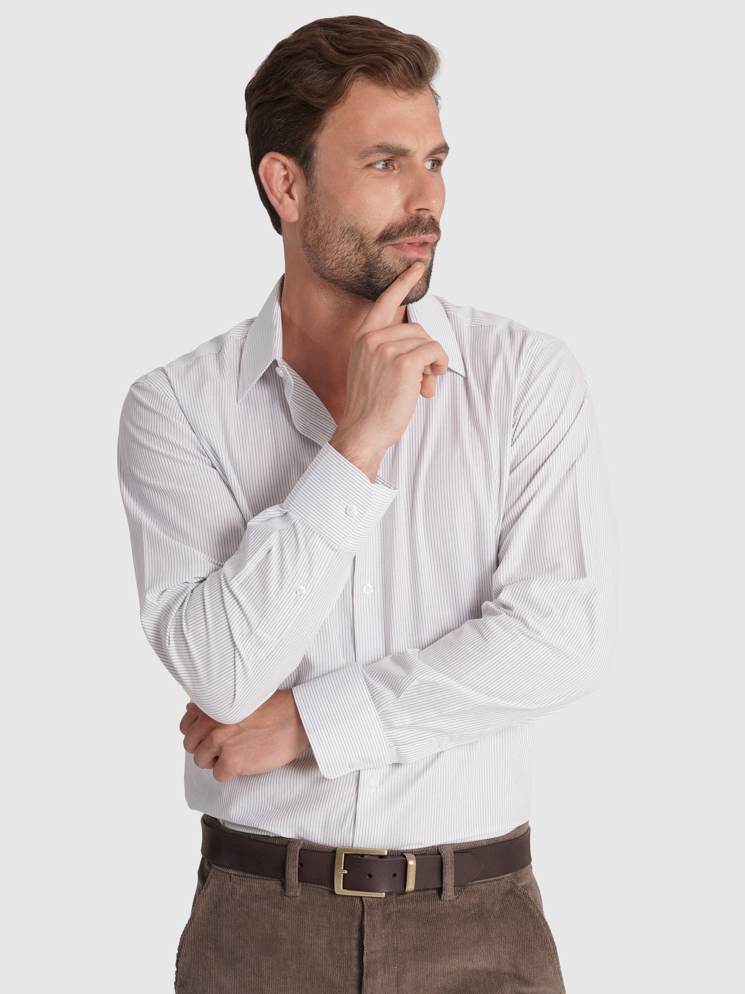 CAMISA DE ALGODÓN MANGA LARGA GRIS CLASSIC FIT MR. AZUL