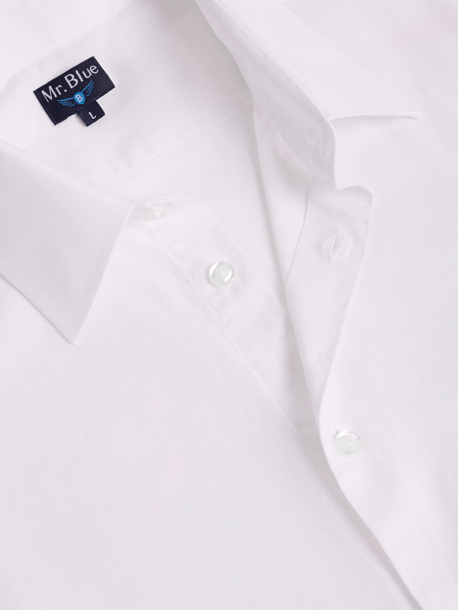 CAMISA MR SLIM FIT DE ALGODÓN BLANCO MANGA LARGA. AZUL