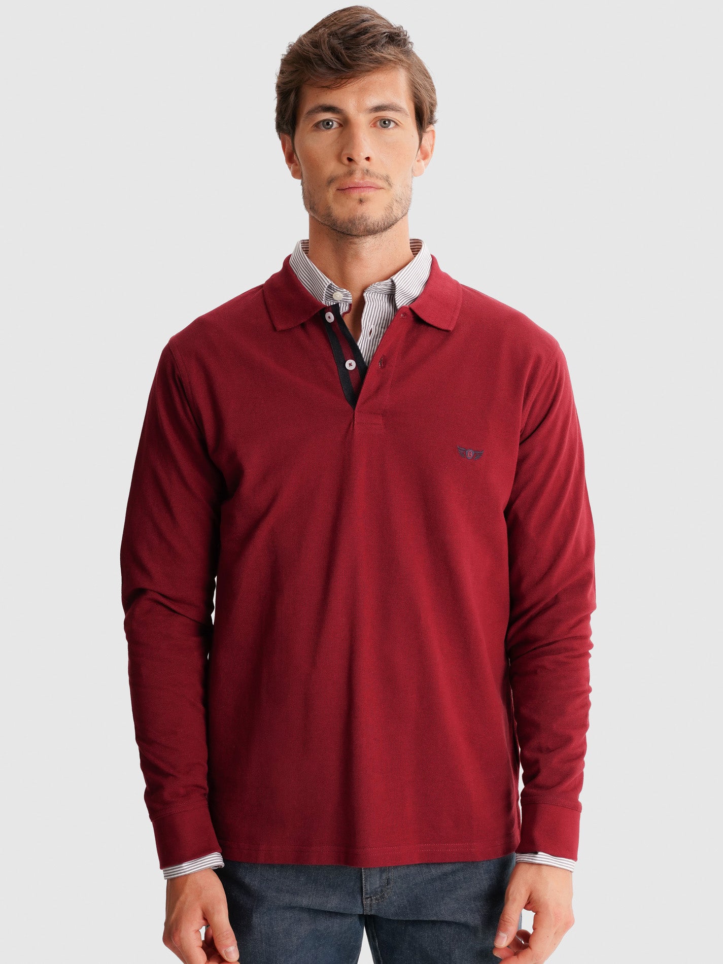 POLO BURDEOS MANGA LARGA REGULAR FIT MR. AZUL