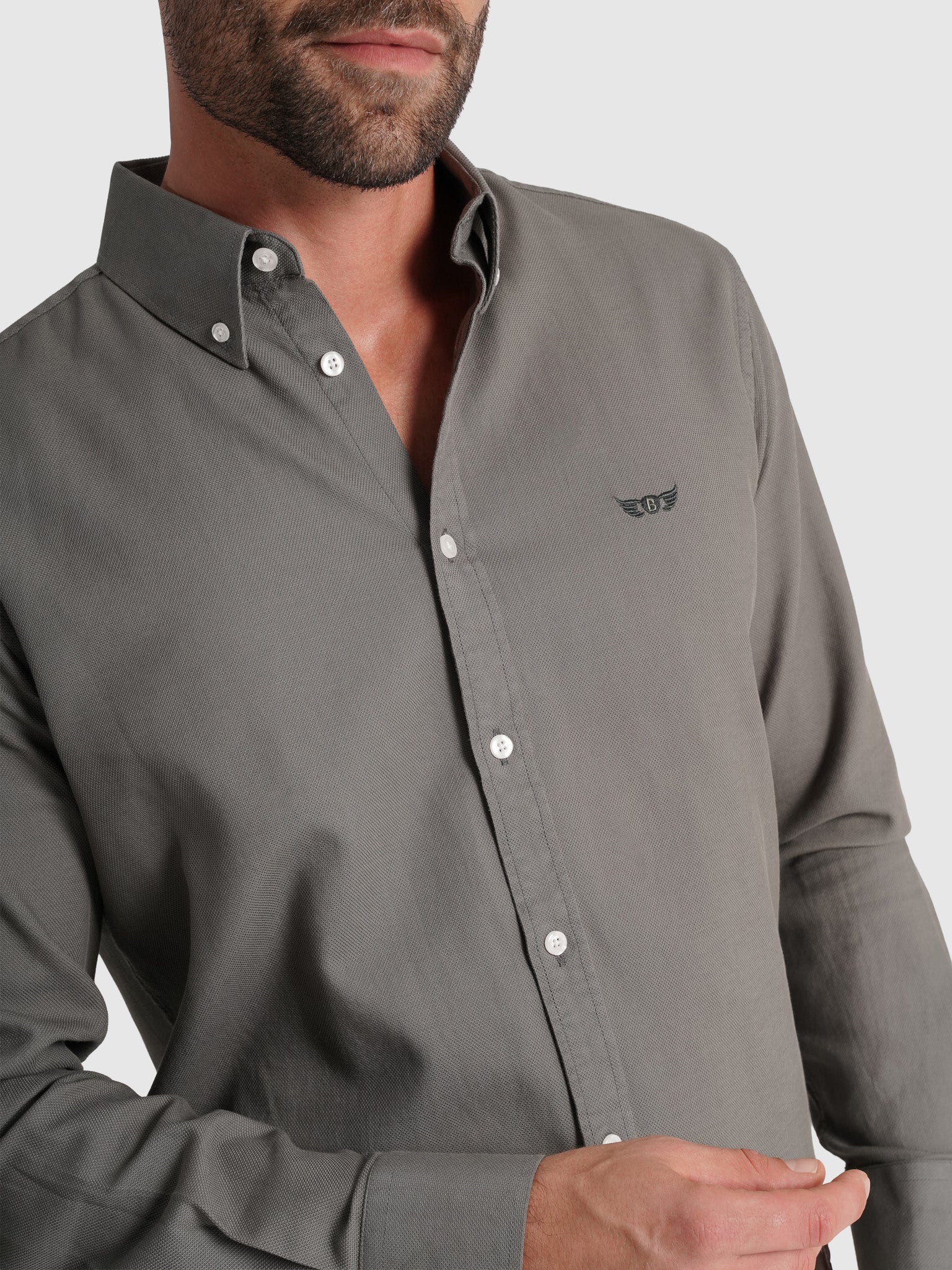 CAMISA ALGODÓN VERDE MANGA LARGA REGULAR FIT MR. AZUL