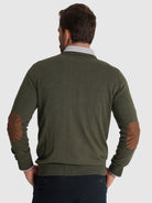 GREEN CASHMERE PULLOVER WITH REGULAR FIT MR ELBOW PADS. BLUE
