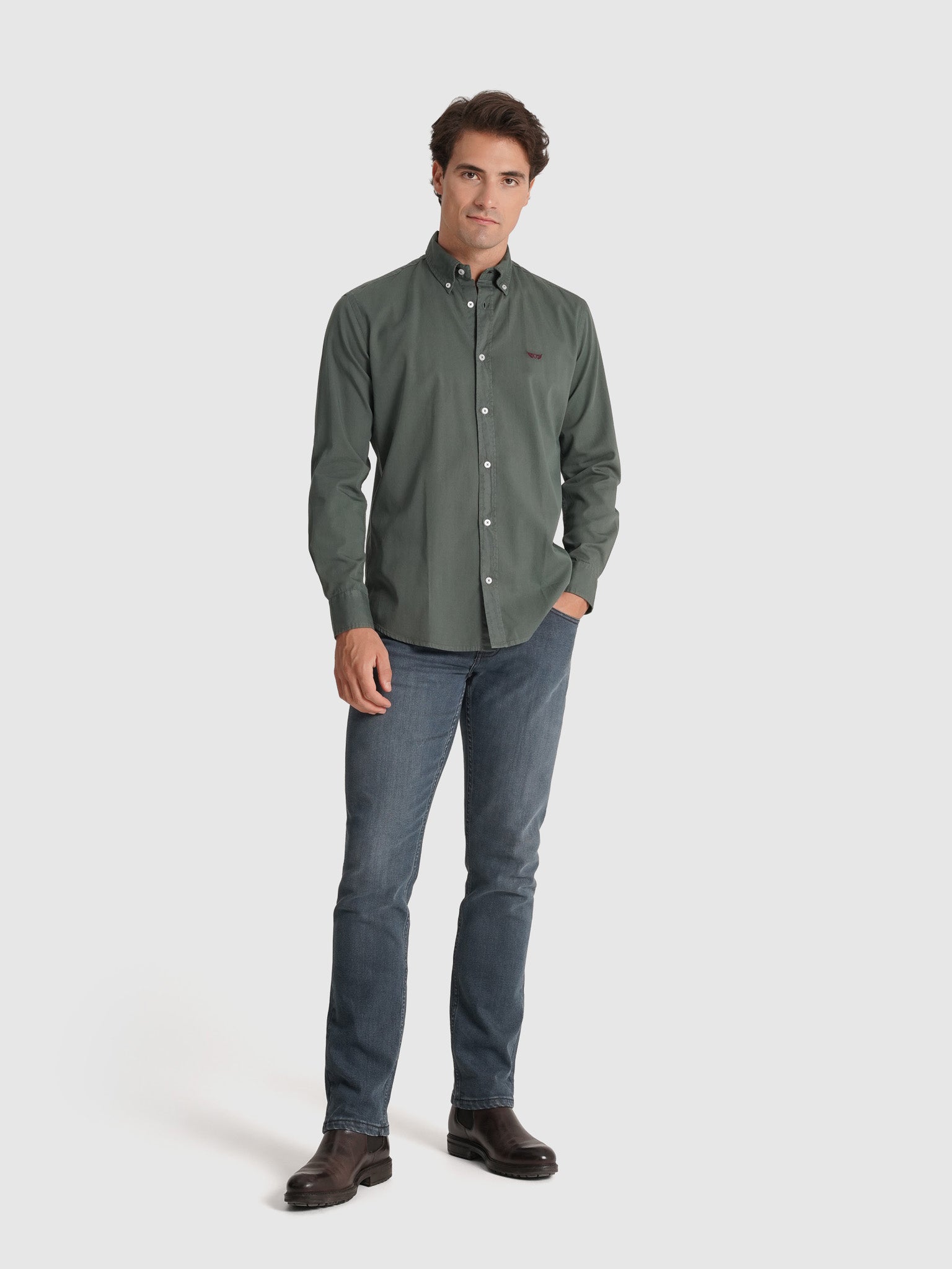 CAMISA ALGODÃO VERDE MANGA COMPRIDA REGULAR FIT MR. BLUE