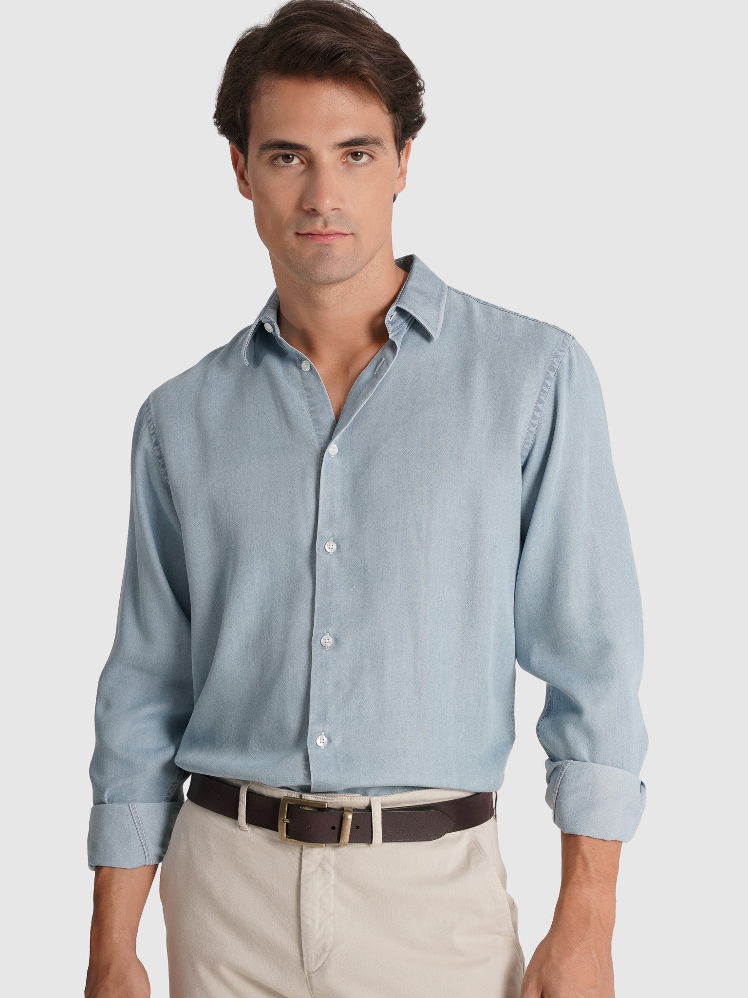CAMISA ALGODÃO AZUL MANGA COMPRIDA TAILORED FIT MARK BELLUCCI
