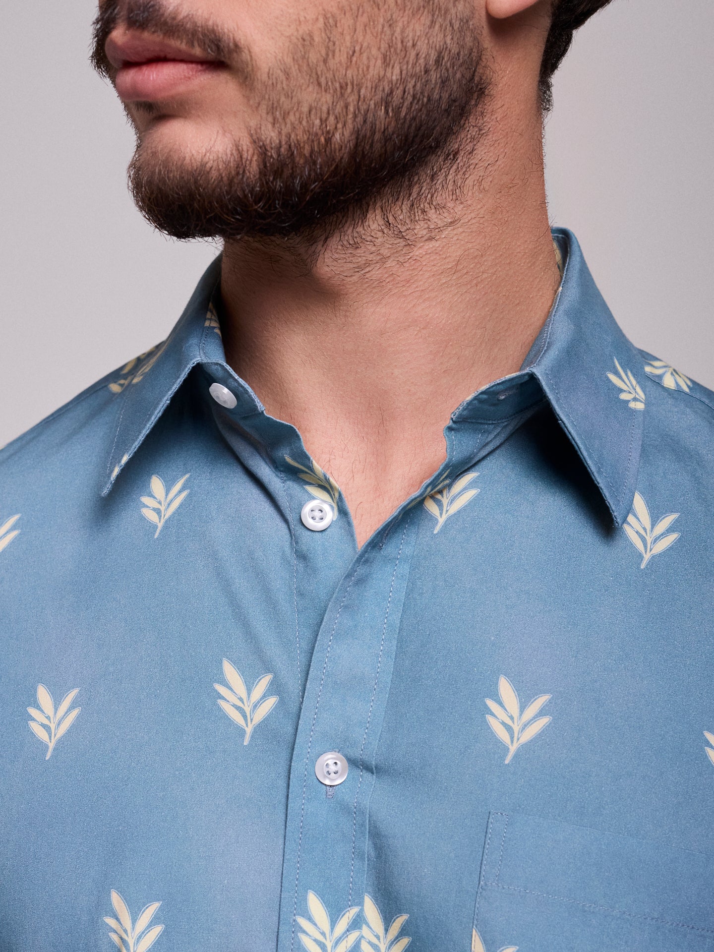 Camisa Algodão Azul Manga Curta Regular Fit Mr. Blue