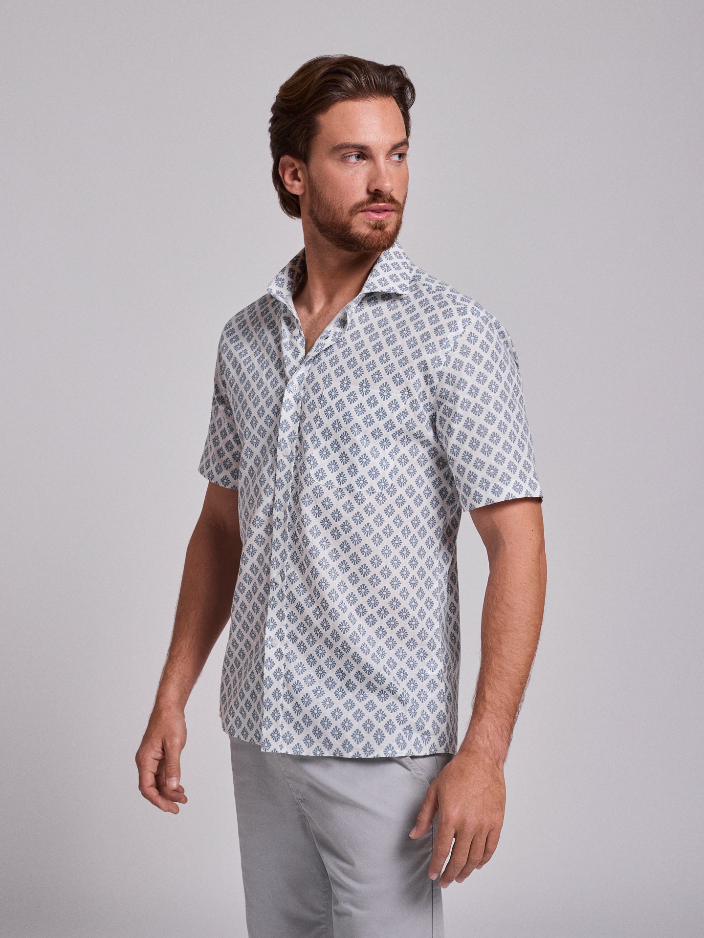 Camisa Linho Azul Manga Curta Regular Fit Mr. Blue