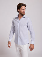 Camisa Linho Azul Manga Comprida Slim Fit Mr. Blue