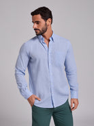 CAMISA LINHO AZUL MANGA COMPRIDA REGULAR FIT MR. BLUE