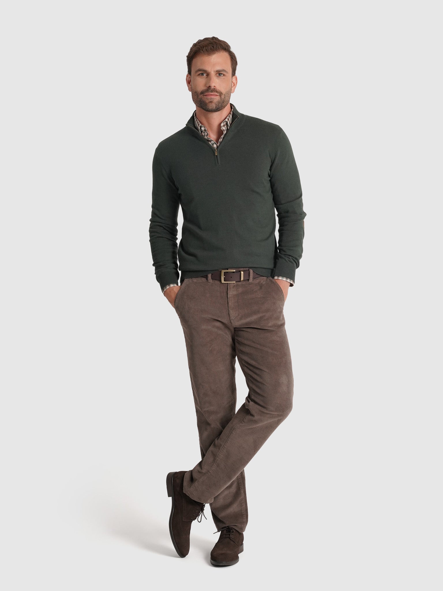 Pullover Lã Verde Com Cotoveleira Regular Fit Mr. Blue