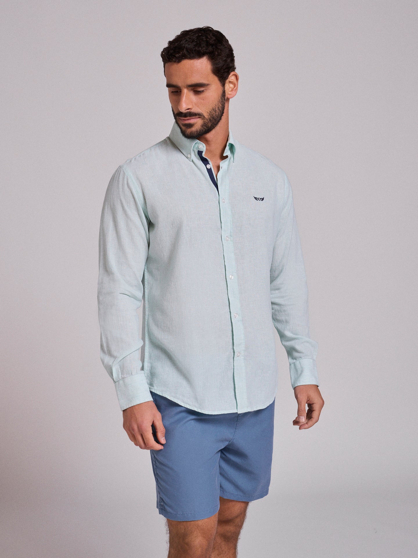 Camisa Linho Verde Manga Comprida Regular Fit Mr. Blue