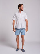 Camisa Linho Branca Manga Curta Regular Fit Mr. Blue