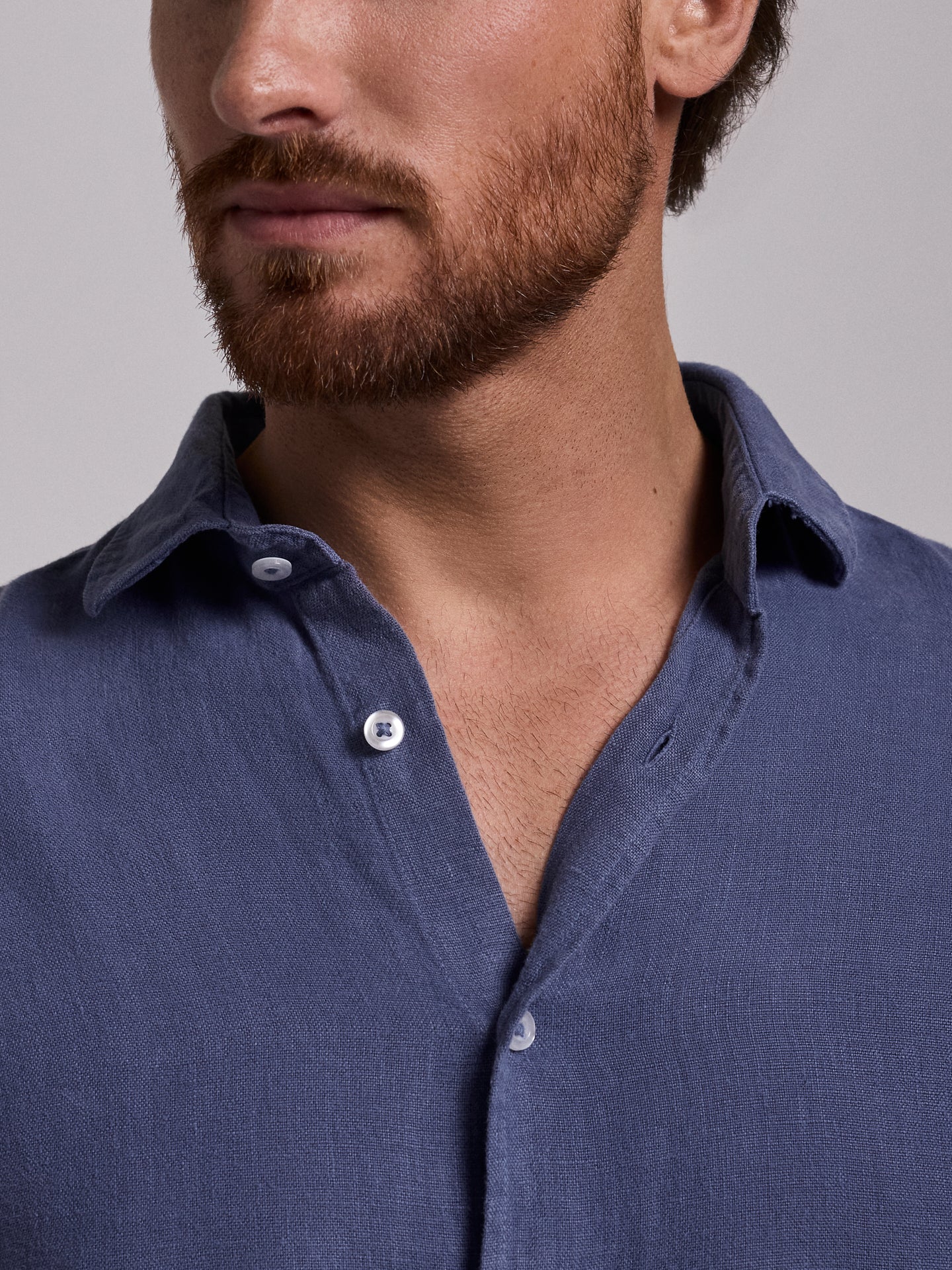 Camisa Linho Azul Manga Comprida Tailored Fit Mr. Blue