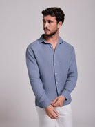 Camisa Linho Azul Manga Comprida Tailored Fit Mr. Blue