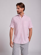 Camisa Linho Rosa Manga Curta Regular Fit Mr. Blue
