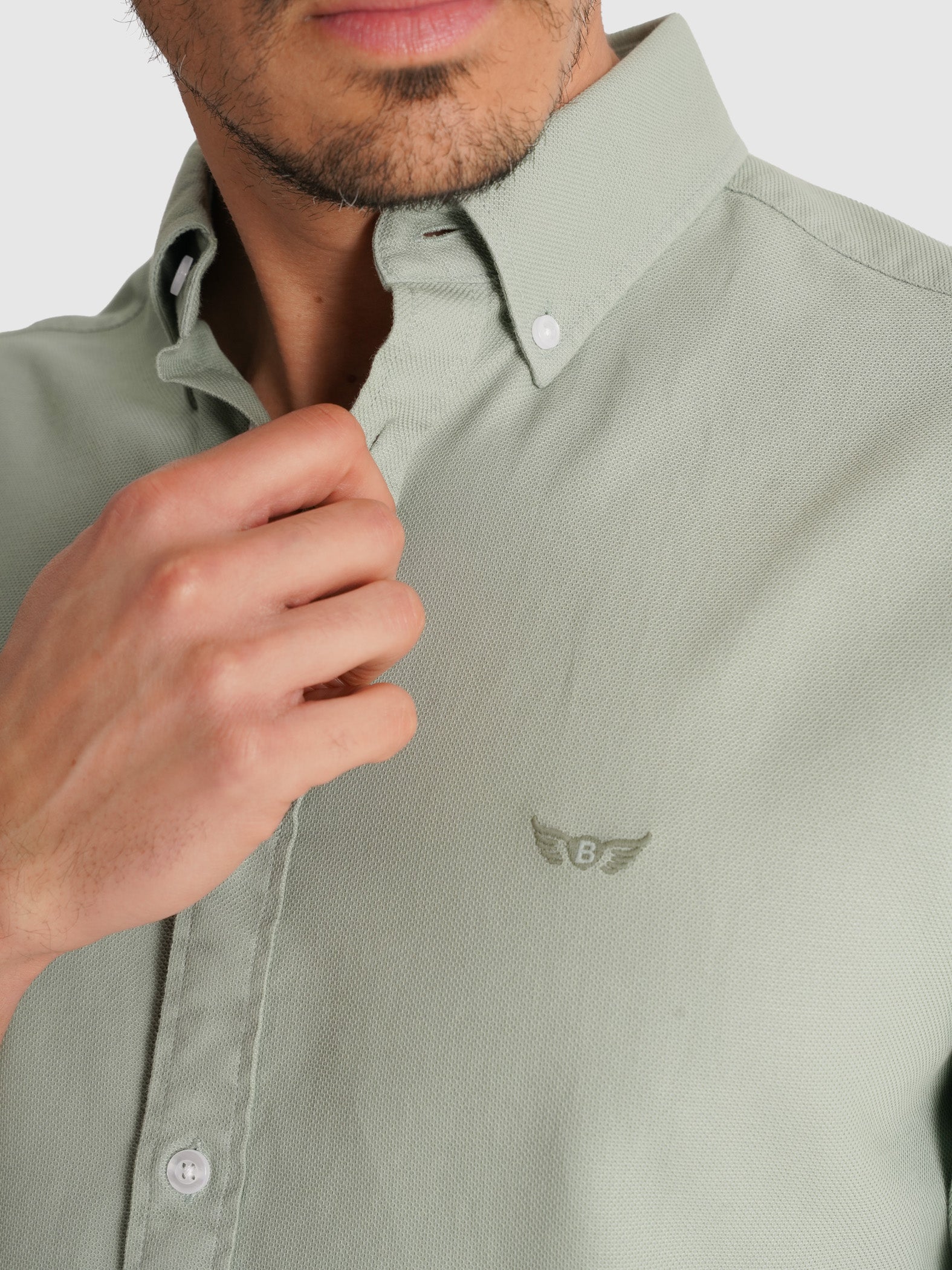 CAMISA DOBBY VERDE MANGA LARGA REGULAR FIT MR. AZUL