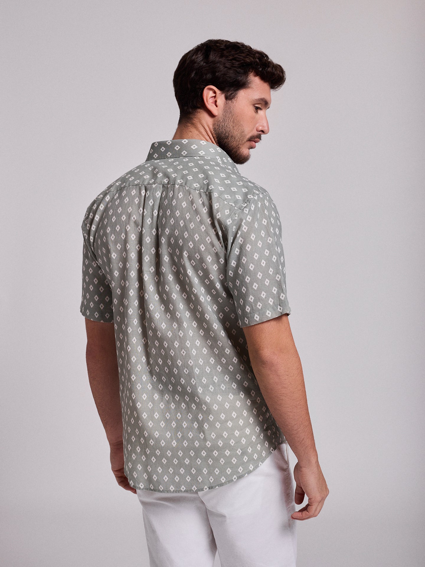 Camisa Linho Verde Manga Curta Regular Fit Mr. Blue