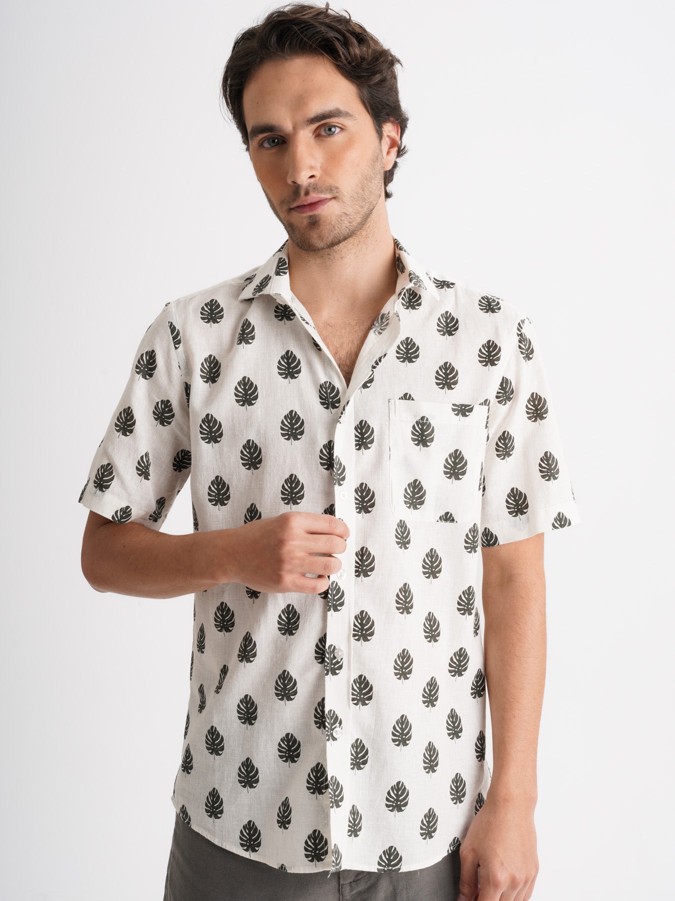 Camisa Regular Fit Lino Gris Mr. Blue