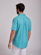Camisa Linho Azul Manga Curta Regular Fit Mr. Blue