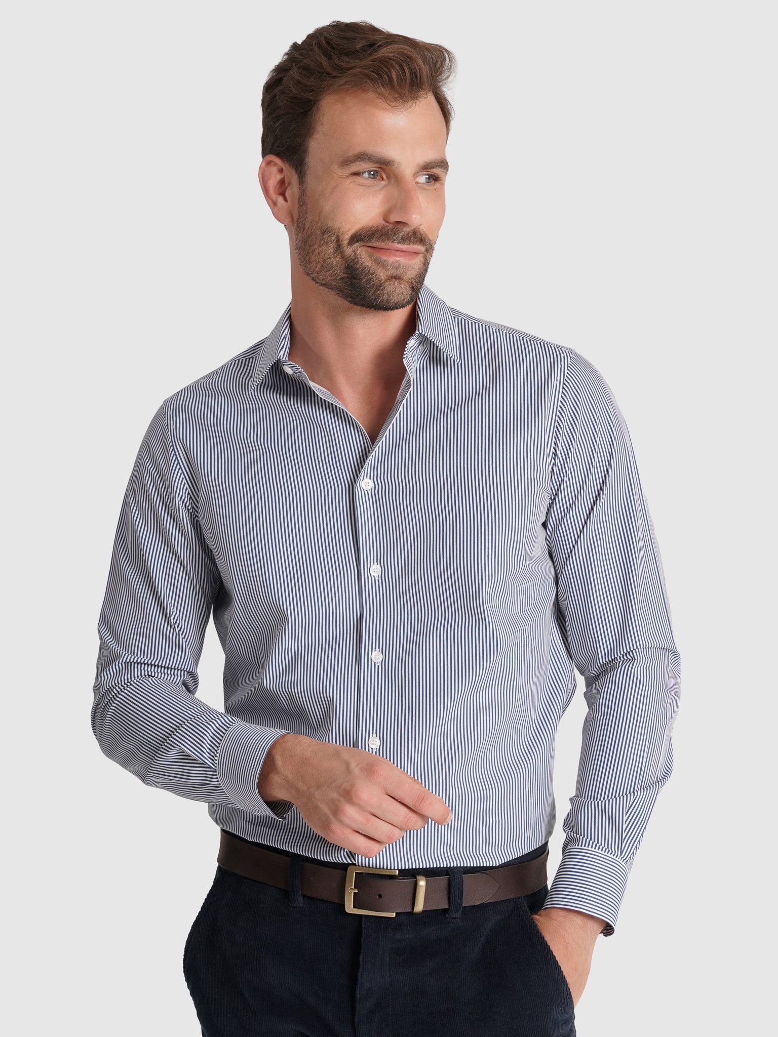 Camisa Algodão Azul Manga Comprida Slim Fit Mr. Blue