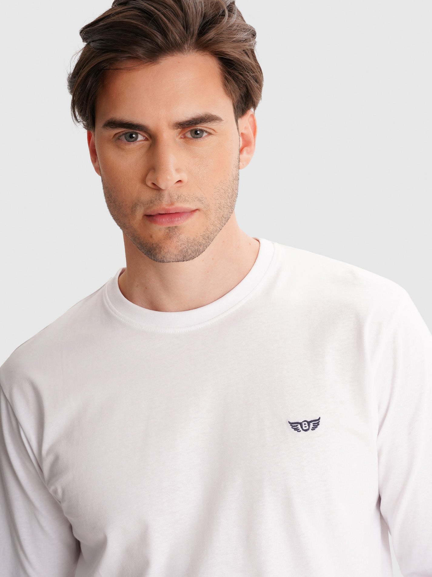 CAMISETA DE ALGODÓN BLANCA MANGA LARGA REGULAR FIT MR. AZUL
