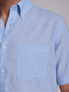 Camisa Linho Azul Manga Curta Regular Fit Mr. Blue