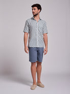 CAMISA LINHO AZUL MANGA CURTA REGULAR FIT MR. BLUE
