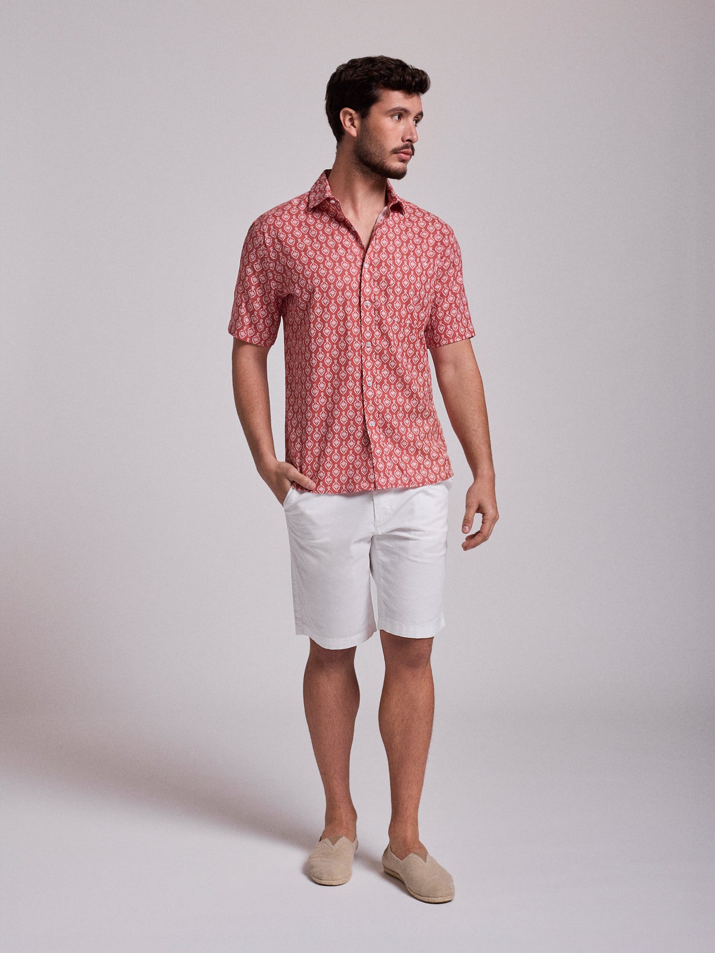 CAMISA LINO ROJA MANGA CORTA REGULAR FIT MR. AZUL