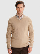 JERSEY FINO BEIGE CON CODERAS MR REGULAR FIT. AZUL
