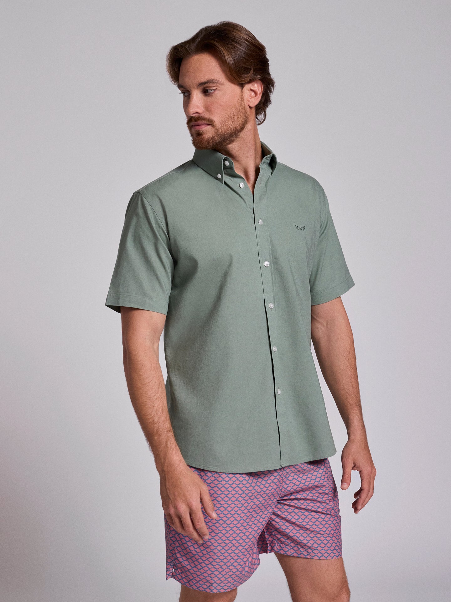 Camisa Linho Verde Manga Curta Regular Fit Mr. Blue