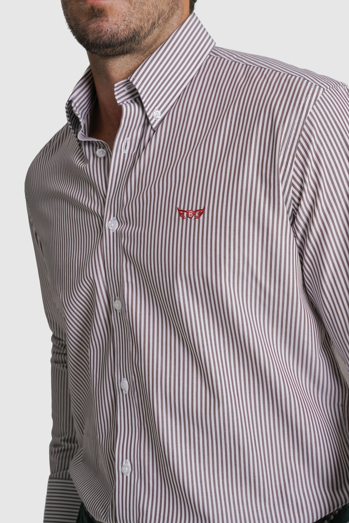 CAMISA ALGODÃO REGULAR FIT CASTANHA ÀS RISCAS MR. BLUE
