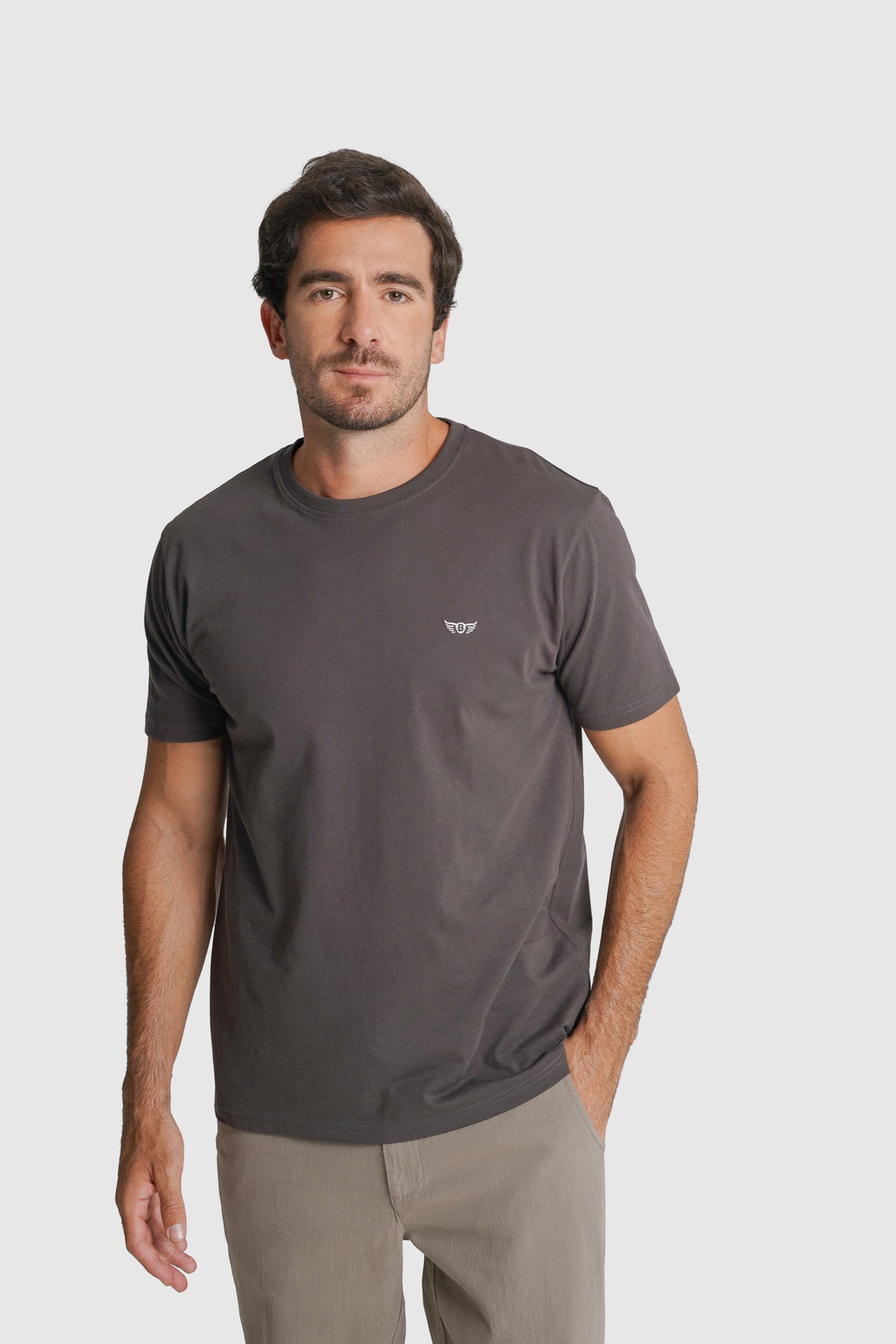T-SHIRT ALGODÃO CINZENTA PADRÃO MR. BLUE