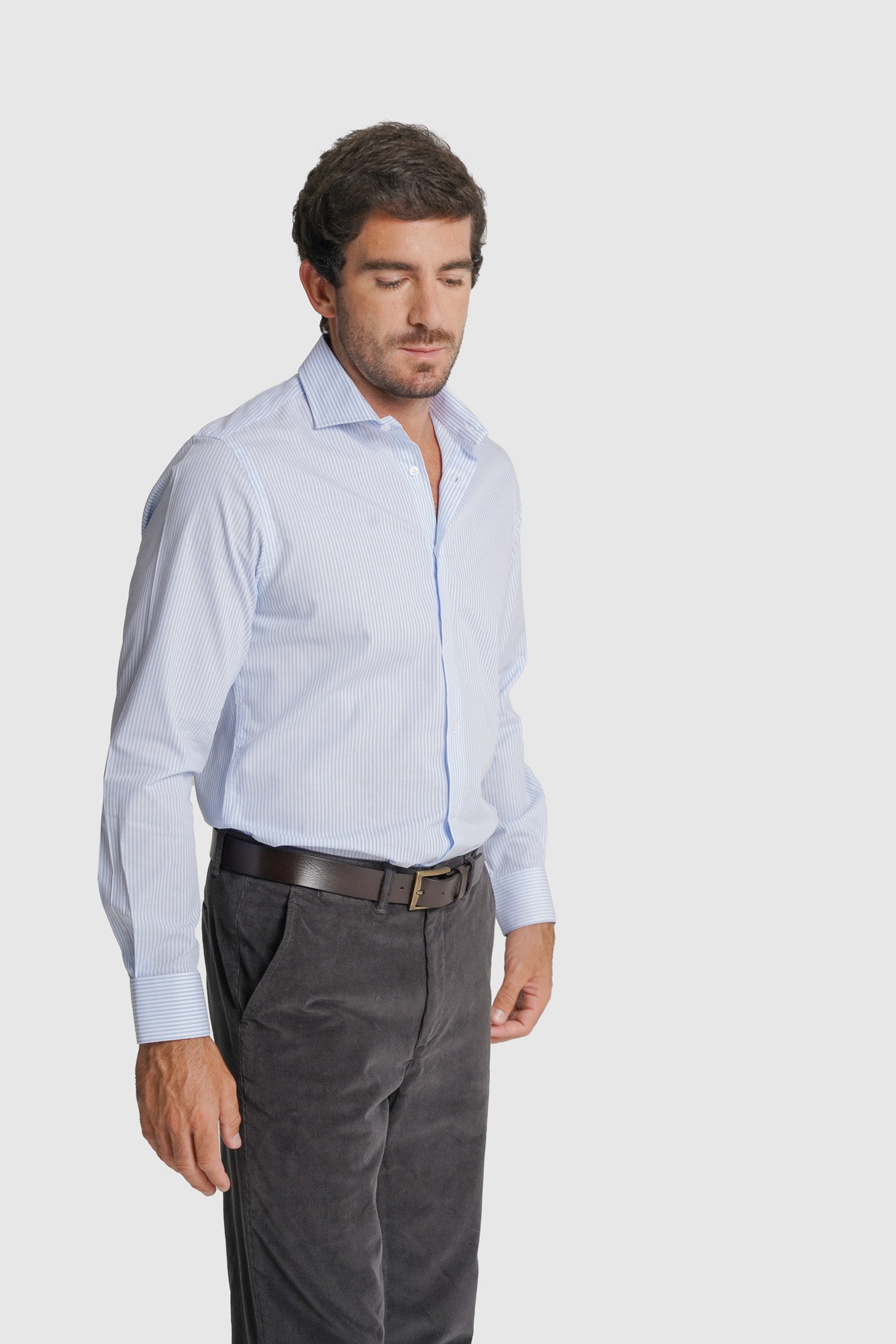 CAMISA ALGODÃO SLIM FIT AZUL ÀS RISCAS MR. BLUE