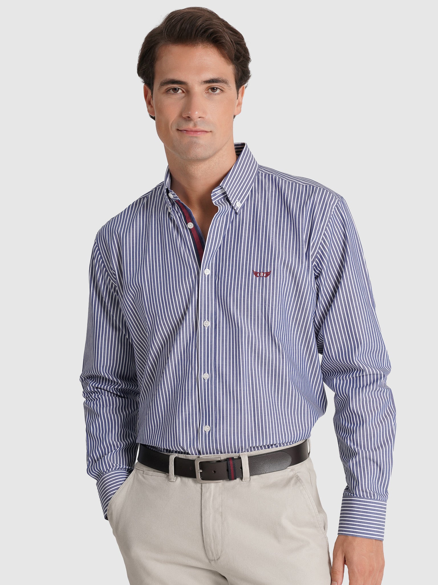 CAMISA TWILL REGULAR FIT AZUL ÀS RISCAS MR. BLUE