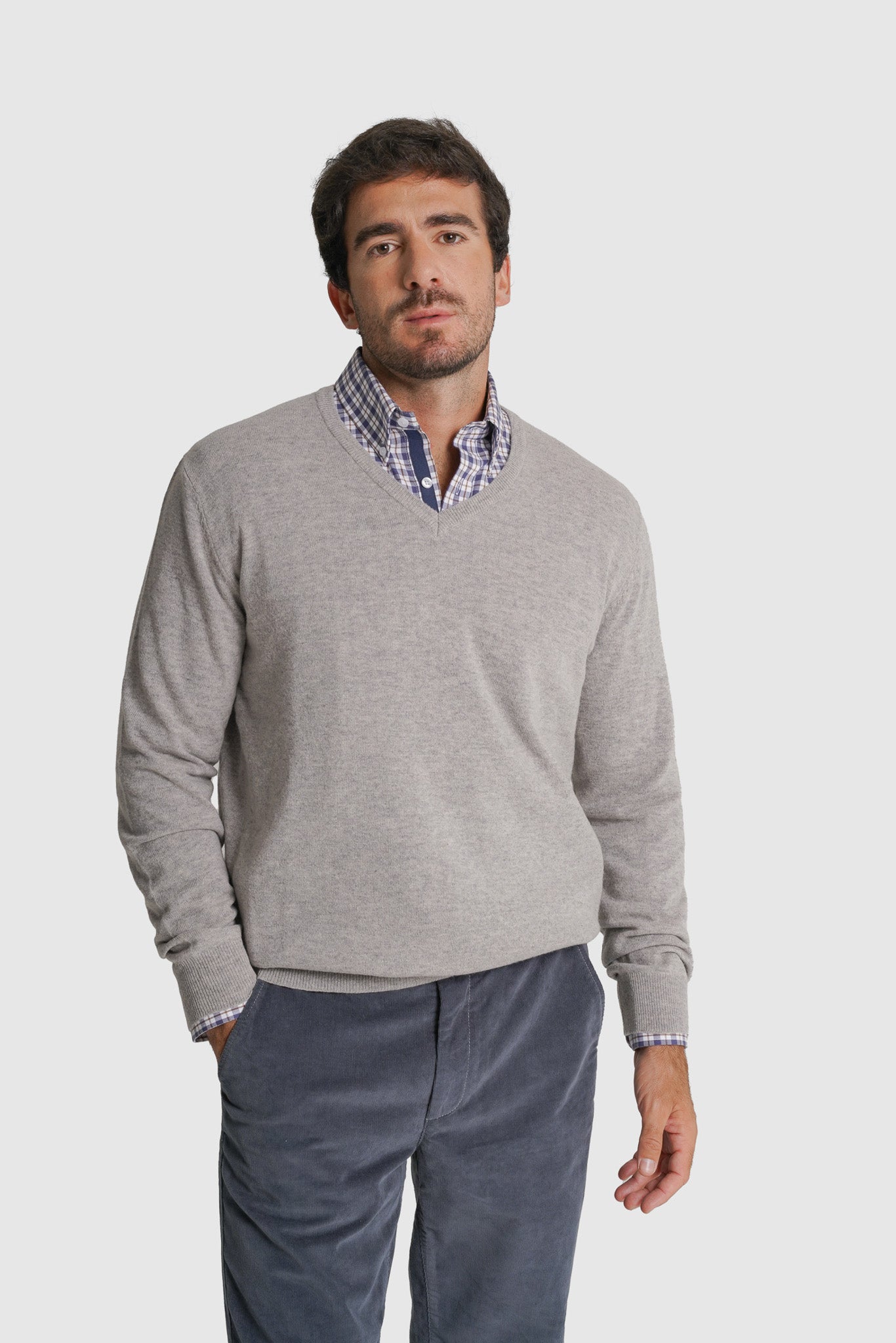 PULLOVER LÃ REGULAR FIT CINZENTO LISO MR. BLUE
