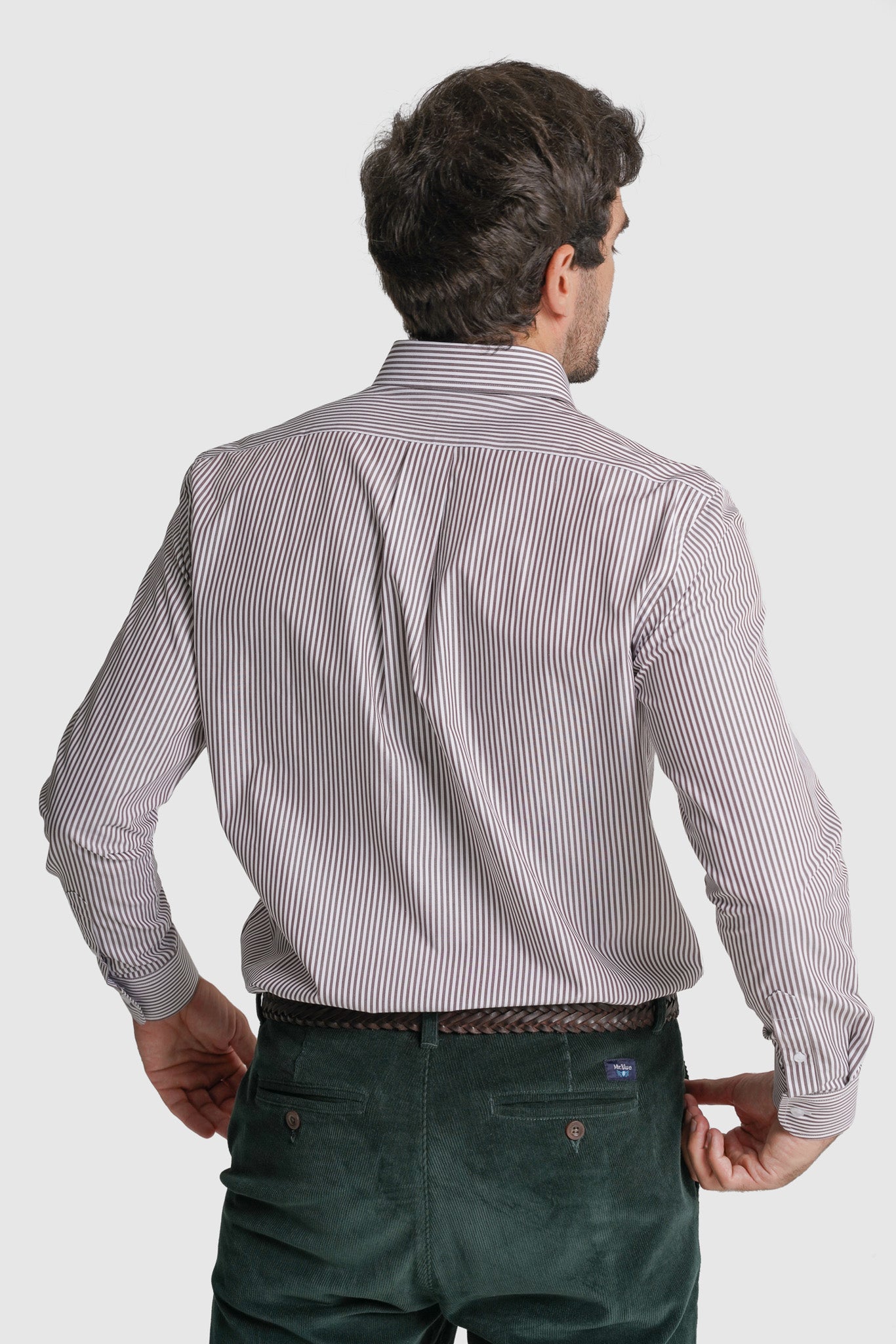 CAMISA ALGODÃO REGULAR FIT CASTANHA ÀS RISCAS MR. BLUE