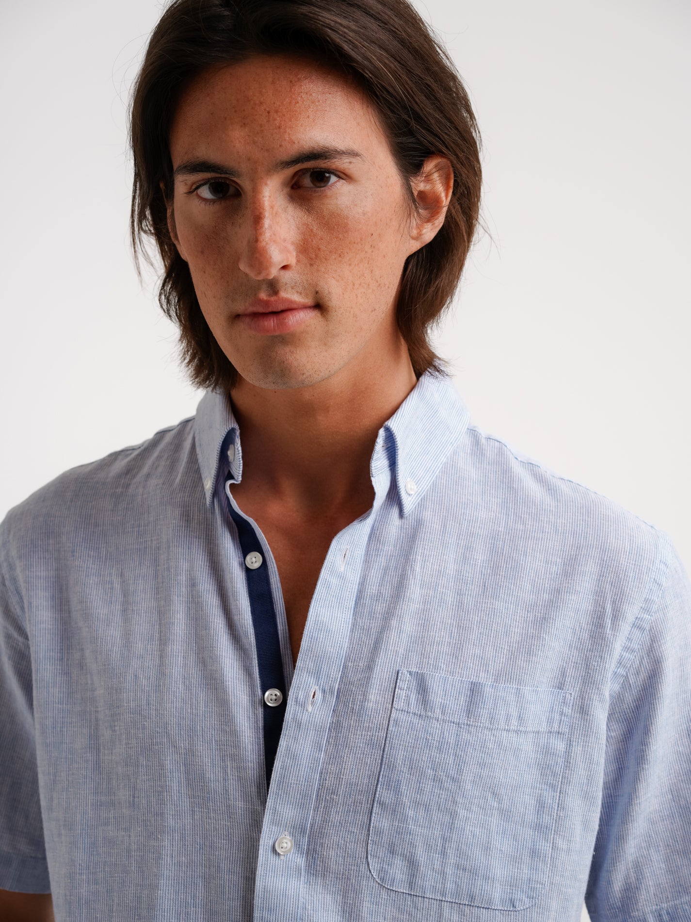 Camisa Regular Fit Lino Azul Mr. Blue