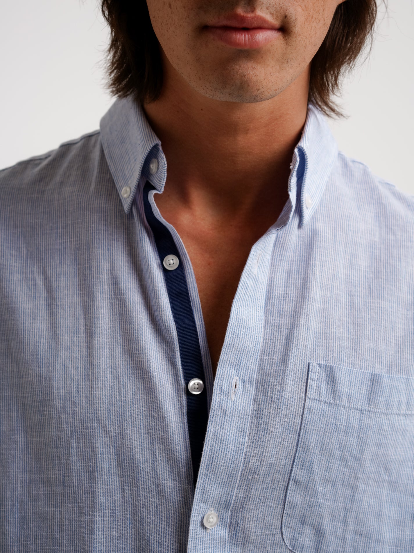 Camisa Regular Fit Lino Azul Mr. Blue
